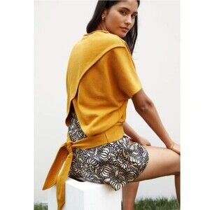 Anthropologie Tie Back Sweatshirt Tee Top Golden Mustard Yellow M Medium